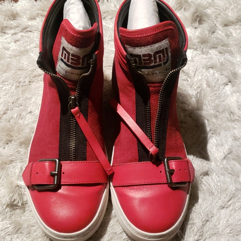 Marc by Marc Jacobs red zip up buckle sneakers